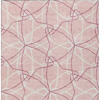 8' X 10' Pink And Ivory Geometric Washable Indoor Outdoor Area Rug