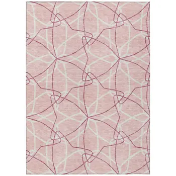 10' X 14' Pink And Ivory Geometric Washable Indoor Outdoor Area Rug