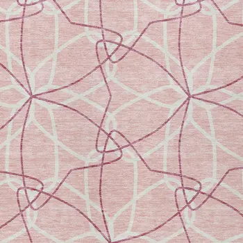 10' X 14' Pink And Ivory Geometric Washable Indoor Outdoor Area Rug