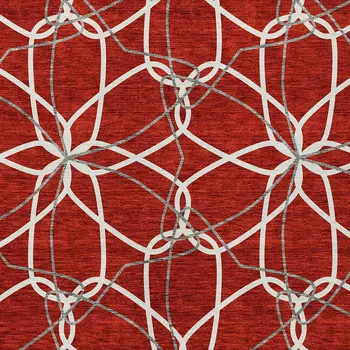 8' X 10' Red And Ivory Geometric Washable Indoor Outdoor Area Rug