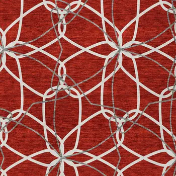 9' X 12' Red And Ivory Geometric Washable Indoor Outdoor Area Rug