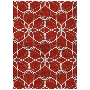 10' X 14' Red And Ivory Geometric Washable Indoor Outdoor Area Rug