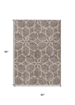 5' X 8' Taupe And Ivory Geometric Washable Indoor Outdoor Area Rug