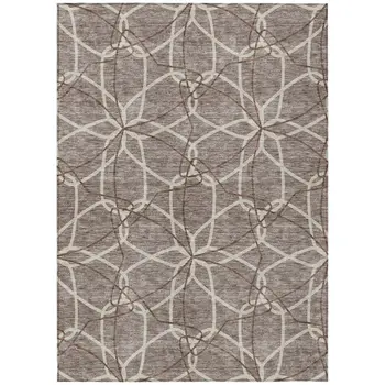 5' X 8' Taupe And Ivory Geometric Washable Indoor Outdoor Area Rug