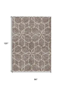 8' X 10' Taupe And Ivory Geometric Washable Indoor Outdoor Area Rug