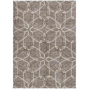 9' X 12' Taupe And Ivory Geometric Washable Indoor Outdoor Area Rug