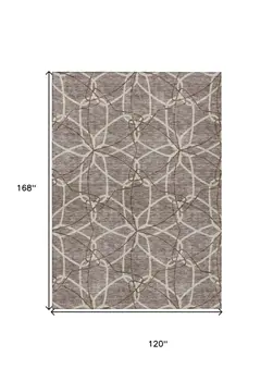 10' X 14' Taupe And Ivory Geometric Washable Indoor Outdoor Area Rug