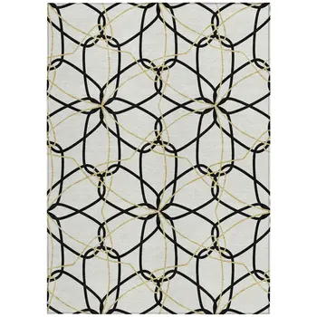 3' X 5' White And Black Geometric Washable Indoor Outdoor Area Rug