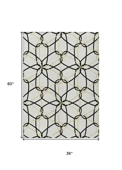 3' X 5' White And Black Geometric Washable Indoor Outdoor Area Rug