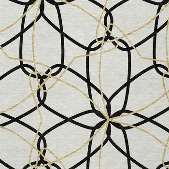 3' X 5' White And Black Geometric Washable Indoor Outdoor Area Rug