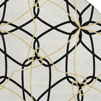 8' White And Black Round Geometric Washable Indoor Outdoor Area Rug