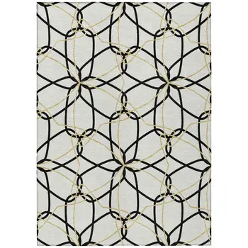 8' X 10' White And Black Geometric Washable Indoor Outdoor Area Rug