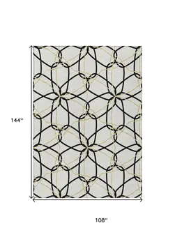 9' X 12' White And Black Geometric Washable Indoor Outdoor Area Rug