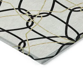 9' X 12' White And Black Geometric Washable Indoor Outdoor Area Rug