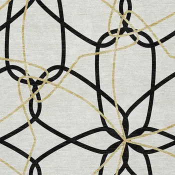 9' X 12' White And Black Geometric Washable Indoor Outdoor Area Rug