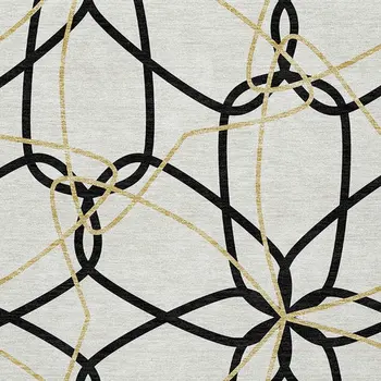 10' X 14' White And Black Geometric Washable Indoor Outdoor Area Rug