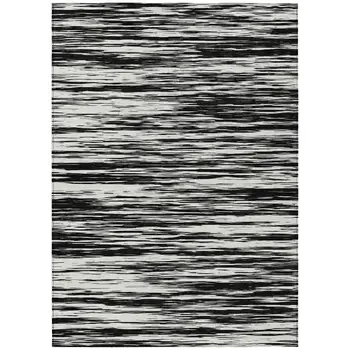 5' X 8' Black And Ivory Abstract Washable Indoor Outdoor Area Rug