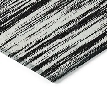 5' X 8' Black And Ivory Abstract Washable Indoor Outdoor Area Rug