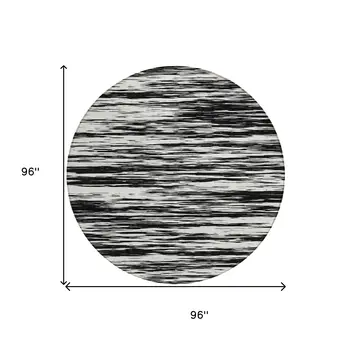 8' Black And Ivory Round Abstract Washable Indoor Outdoor Area Rug
