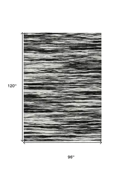 8' X 10' Black And Ivory Abstract Washable Indoor Outdoor Area Rug