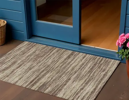 3' X 5' Brown And Beige Abstract Washable Indoor Outdoor Area Rug