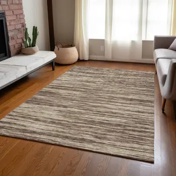 3' X 5' Brown And Beige Abstract Washable Indoor Outdoor Area Rug