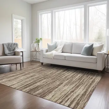 5' X 8' Brown And Beige Abstract Washable Indoor Outdoor Area Rug
