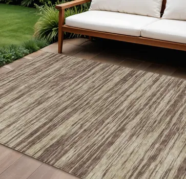9' X 12' Brown And Beige Abstract Washable Indoor Outdoor Area Rug