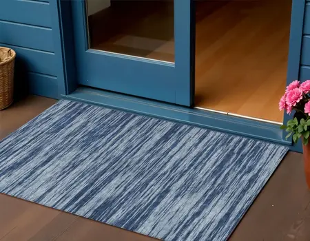 3' X 5' Blue And Navy Blue Abstract Washable Indoor Outdoor Area Rug