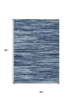 5' X 8' Blue And Navy Blue Abstract Washable Indoor Outdoor Area Rug
