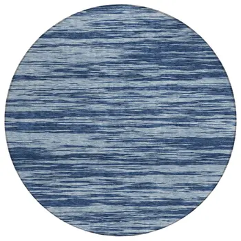 8' Blue And Navy Blue Round Abstract Washable Indoor Outdoor Area Rug