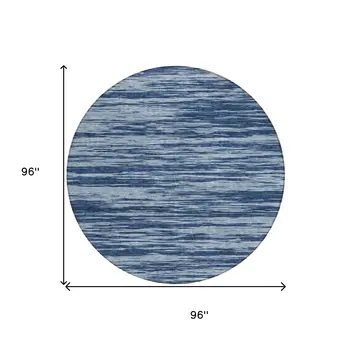 8' Blue And Navy Blue Round Abstract Washable Indoor Outdoor Area Rug