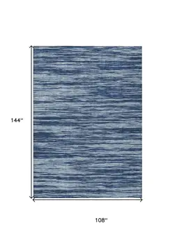 9' X 12' Blue And Navy Blue Abstract Washable Indoor Outdoor Area Rug
