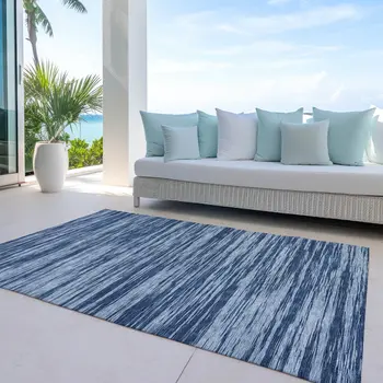 10' X 14' Blue And Navy Blue Abstract Washable Indoor Outdoor Area Rug