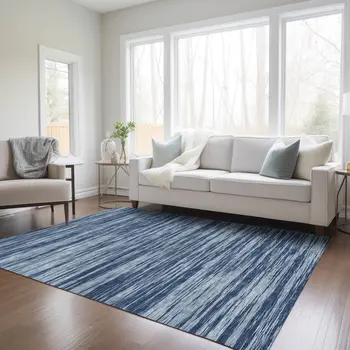 10' X 14' Blue And Navy Blue Abstract Washable Indoor Outdoor Area Rug