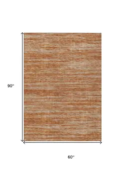 5' X 8' Copper And Rust Abstract Washable Indoor Outdoor Area Rug
