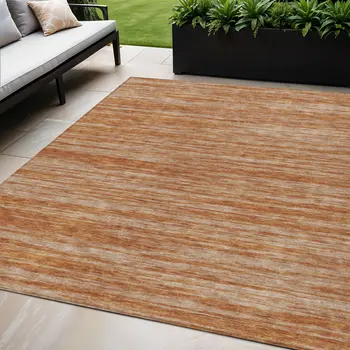 5' X 8' Copper And Rust Abstract Washable Indoor Outdoor Area Rug