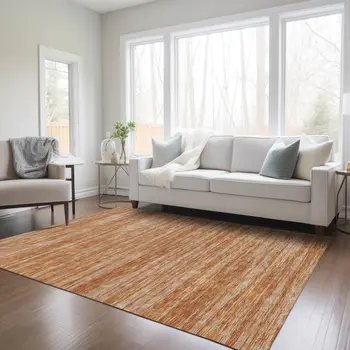 5' X 8' Copper And Rust Abstract Washable Indoor Outdoor Area Rug