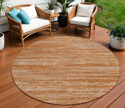 8' Copper And Rust Round Abstract Washable Indoor Outdoor Area Rug
