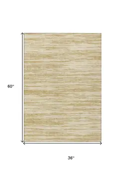3' X 5' Gold And Ivory Abstract Washable Indoor Outdoor Area Rug