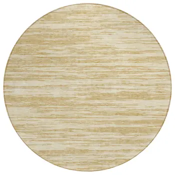 8' Gold And Ivory Round Abstract Washable Indoor Outdoor Area Rug
