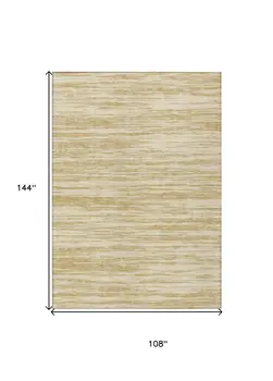 9' X 12' Gold And Ivory Abstract Washable Indoor Outdoor Area Rug
