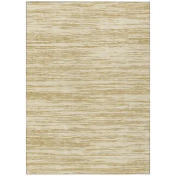 9' X 12' Gold And Ivory Abstract Washable Indoor Outdoor Area Rug