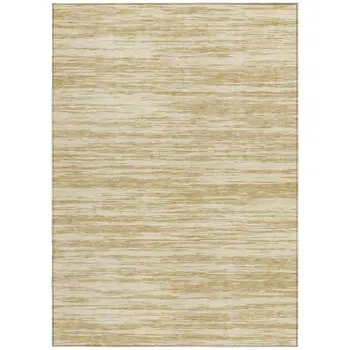 9' X 12' Gold And Ivory Abstract Washable Indoor Outdoor Area Rug
