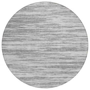 8' Gray And Ivory Round Abstract Washable Indoor Outdoor Area Rug