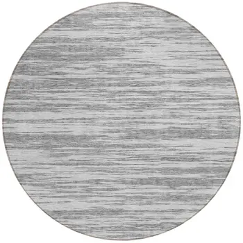 8' Gray And Ivory Round Abstract Washable Indoor Outdoor Area Rug