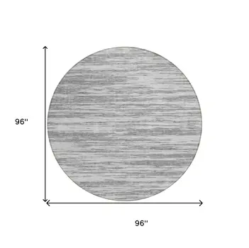 8' Gray And Ivory Round Abstract Washable Indoor Outdoor Area Rug