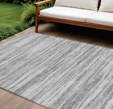 8' X 10' Gray And Ivory Abstract Washable Indoor Outdoor Area Rug