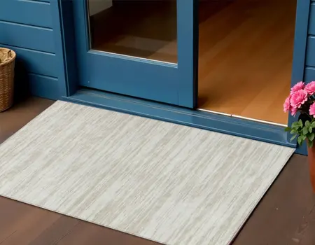 3' X 5' Ivory And Beige Abstract Washable Indoor Outdoor Area Rug
