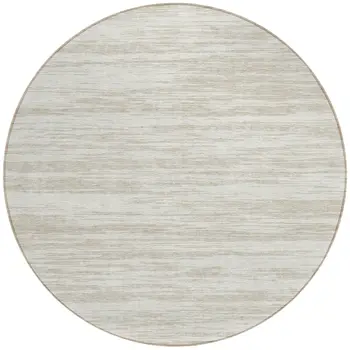 8' Ivory And Beige Round Abstract Washable Indoor Outdoor Area Rug